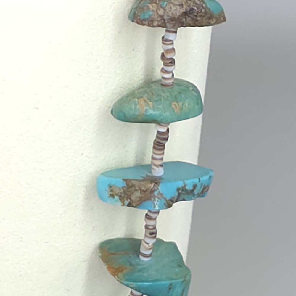 Santo Domingo Heishi Necklace Sterling Graduating Royston Turquoise Nugget 30" - Picture 9 of 16